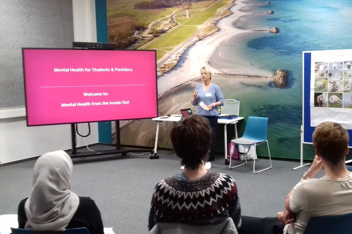 Tenna Dahl leitet einen Workshop „Mental Health from the Inside Out“ für Promovierende und Postdocs